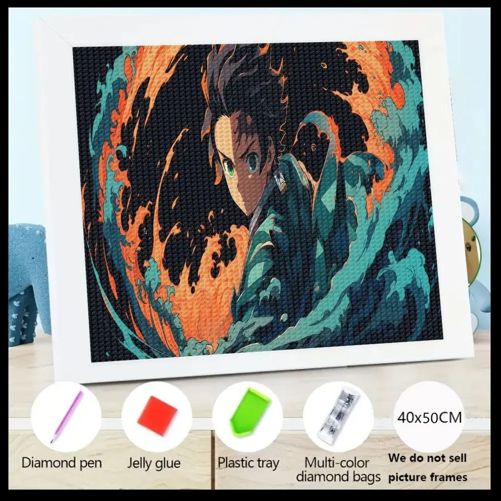 

1 шт. 5D DIY алмазная живопись аниме персонаж художественный комплект 40x50 см с розовой алмазной ручкой, красный желейный клей, зеленый лоток, многоцветный D