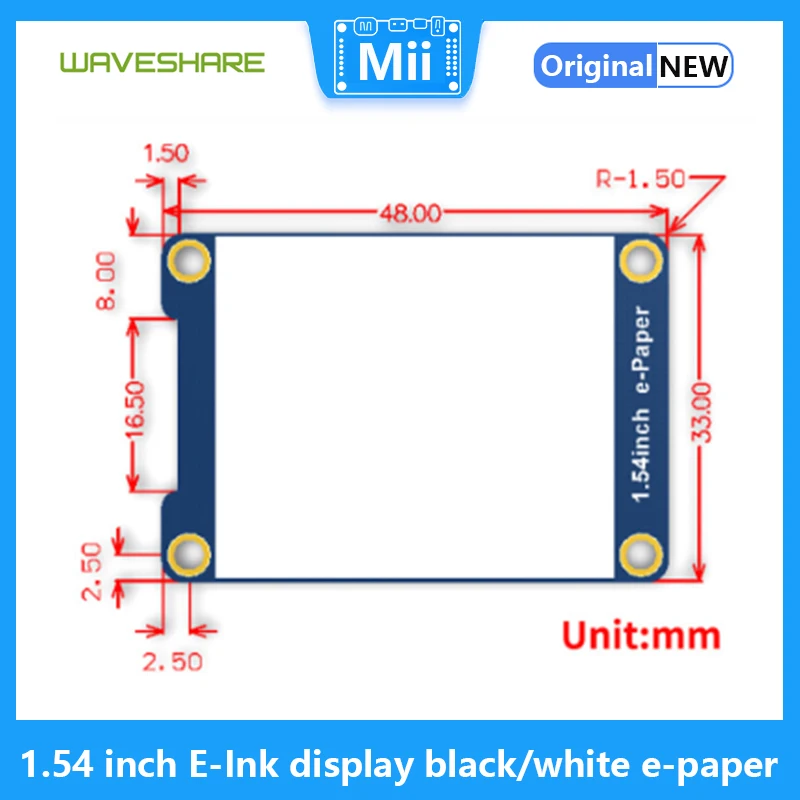 Waveshare-Raspberry pi用のe-inkディスプレイ、黒と白、e-Paper、200x200解像度、spiインターフェイス、部分更新をサポート、1.54インチ