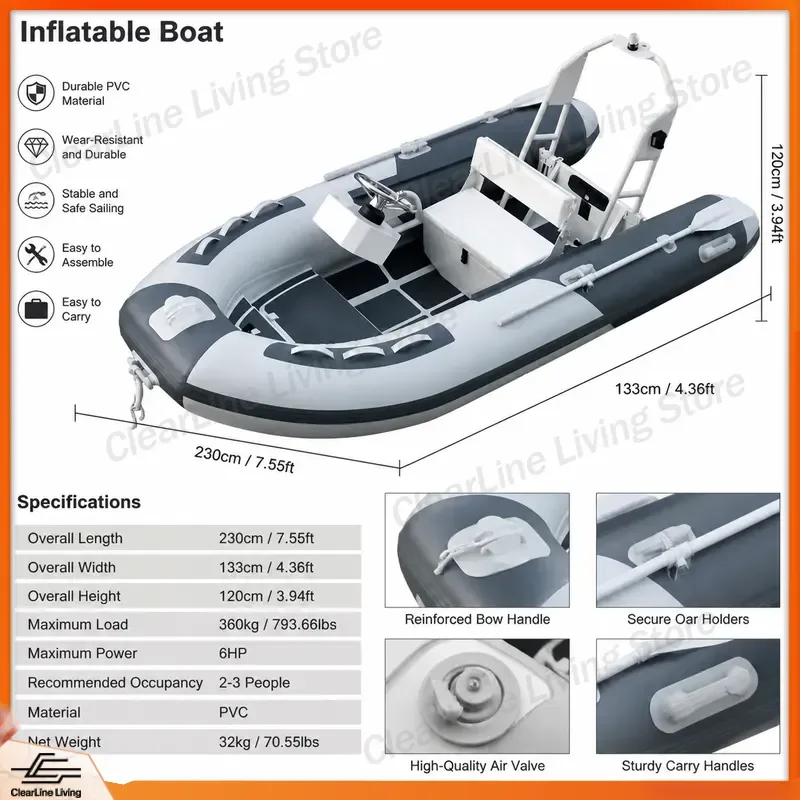 Small RIB300 9.8ft Durable Orca Hyperion PVC Fast Aluminum Ribbed Inflatable Boat Fishing Dinghy Tender Kayak Canoe Water