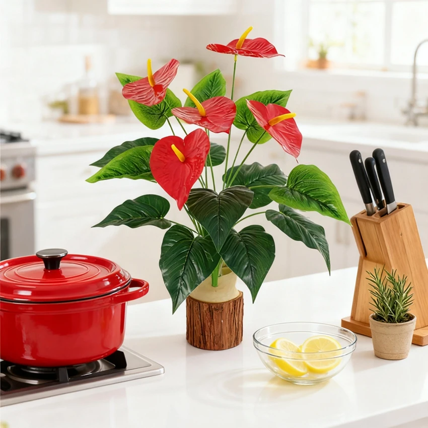 

Artificial Plant 18 Head Anthurium Home Room Outdoor Garden Landscape Layout Festival Potted Plant Wedding Decora Prop Diy Gift