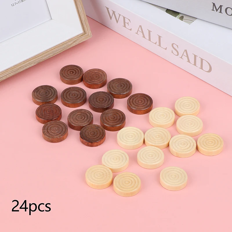 24Pcs/Set Solid Wooden Round Checkers Pieces Chess Backgammon Chess Pieces Board Game Components Game Accessories