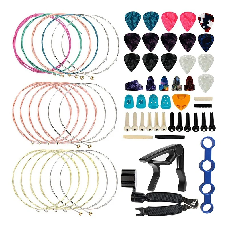 

Top-Guitar Accessories Kit For Beginner Including Guitar Picks,Capo,Acoustic Guitar Strings,3 In 1String Winder,Bridge Pins
