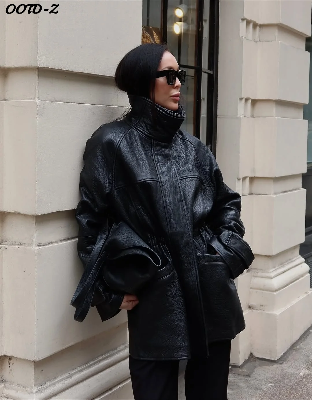 الشارع بولي Leather سترة جلدية النساء Y2k الصلبة سحابات طويلة الأكمام جيب الوقوف طوق معطف الإناث 2025 الشتاء سيدة أبلى