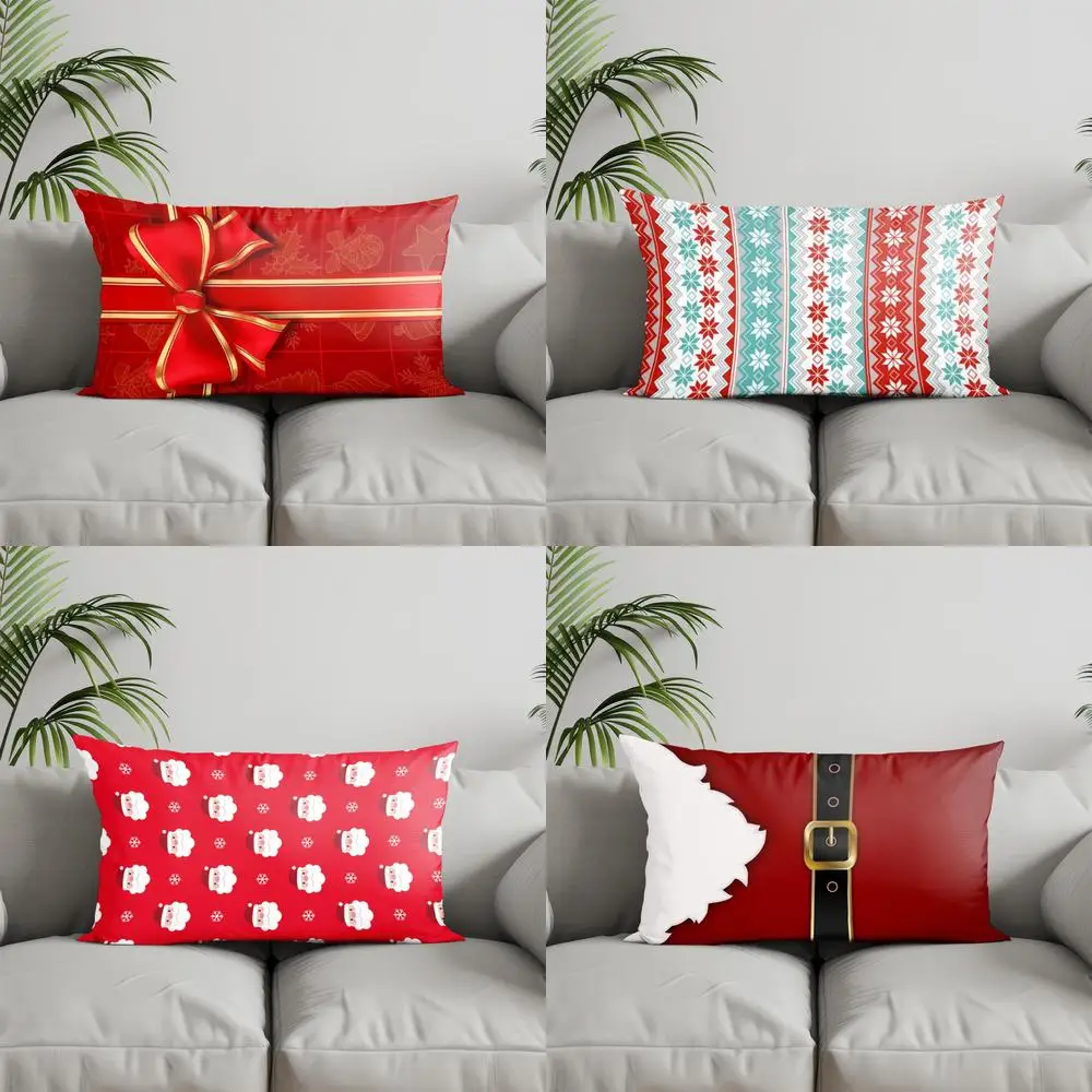 Home Decor Festive Red Bow Pattern Pillow Suitable For Sofa Bedroom Car Pillow Cover Cushion Rectangular Back Cushion