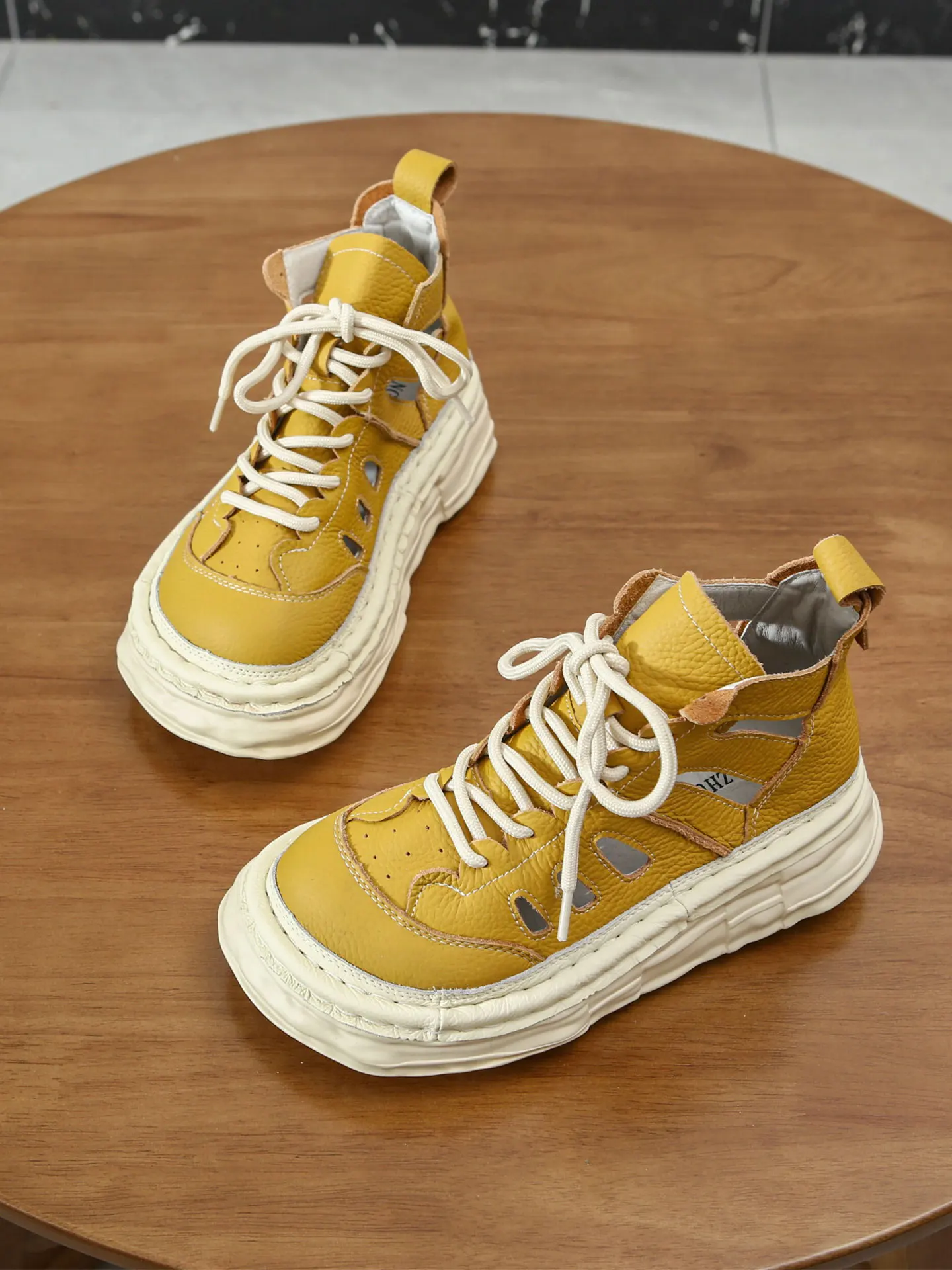 

Handmade High-Top Roman Style Leather Sandals Women's Summer Fashion Hollow out Breathable Thick Bottom Heightening Clog Shoes