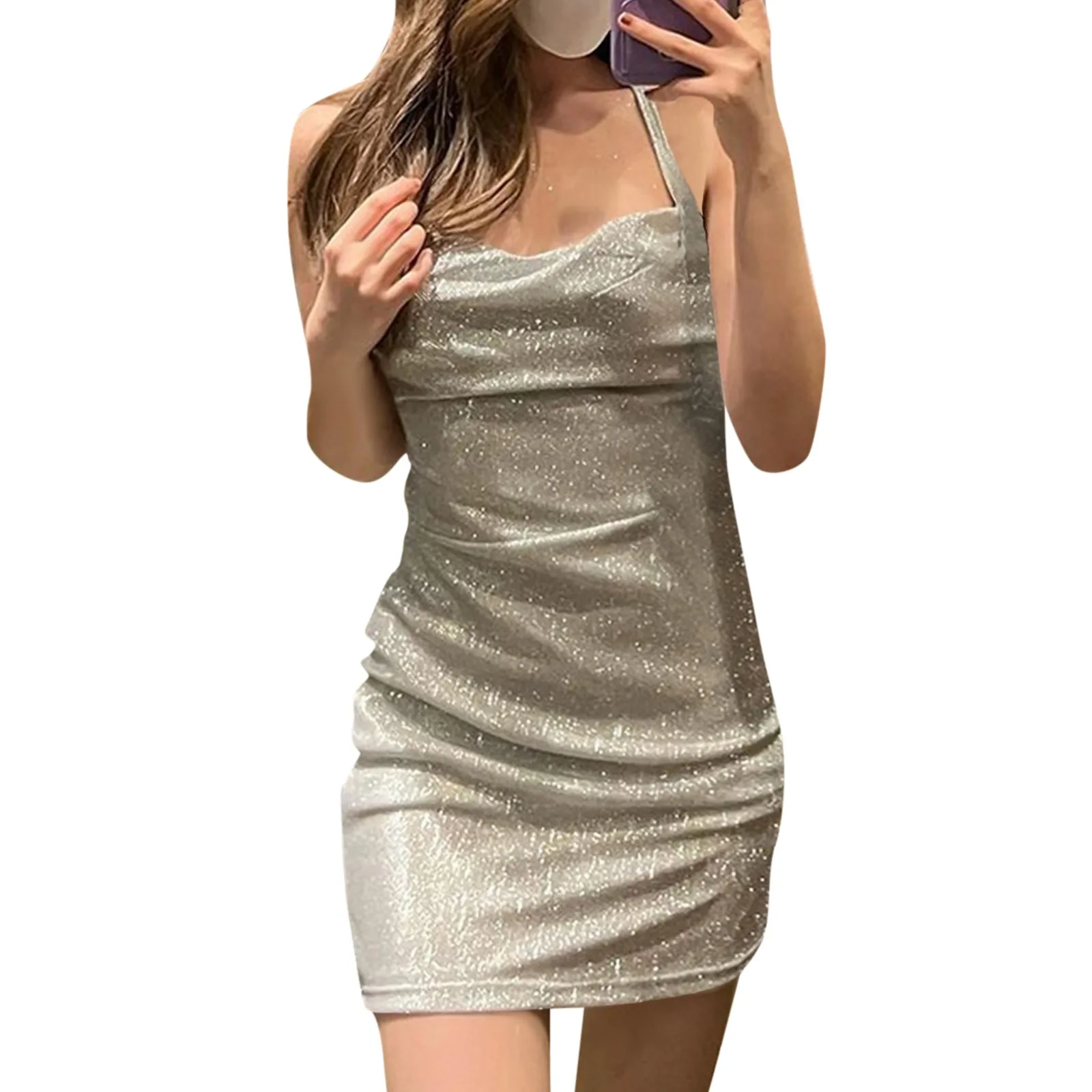 فساتين نسائية لامعة بدون ظهر فساتين Strappy مزاجه ركاب فساتين قصيرة roupas الأنثوية #5