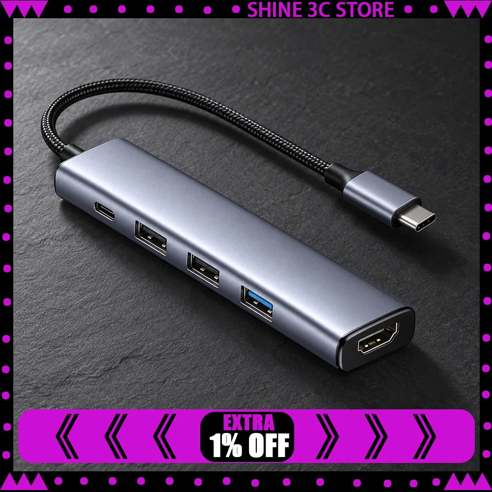 UGREEN 35178 5-in-1 USB-C Hub, 4K 60Hz HDMI, 3 USB-A Data Ports (USB 3.0 + 2 USB 2.0), 100W PD Input