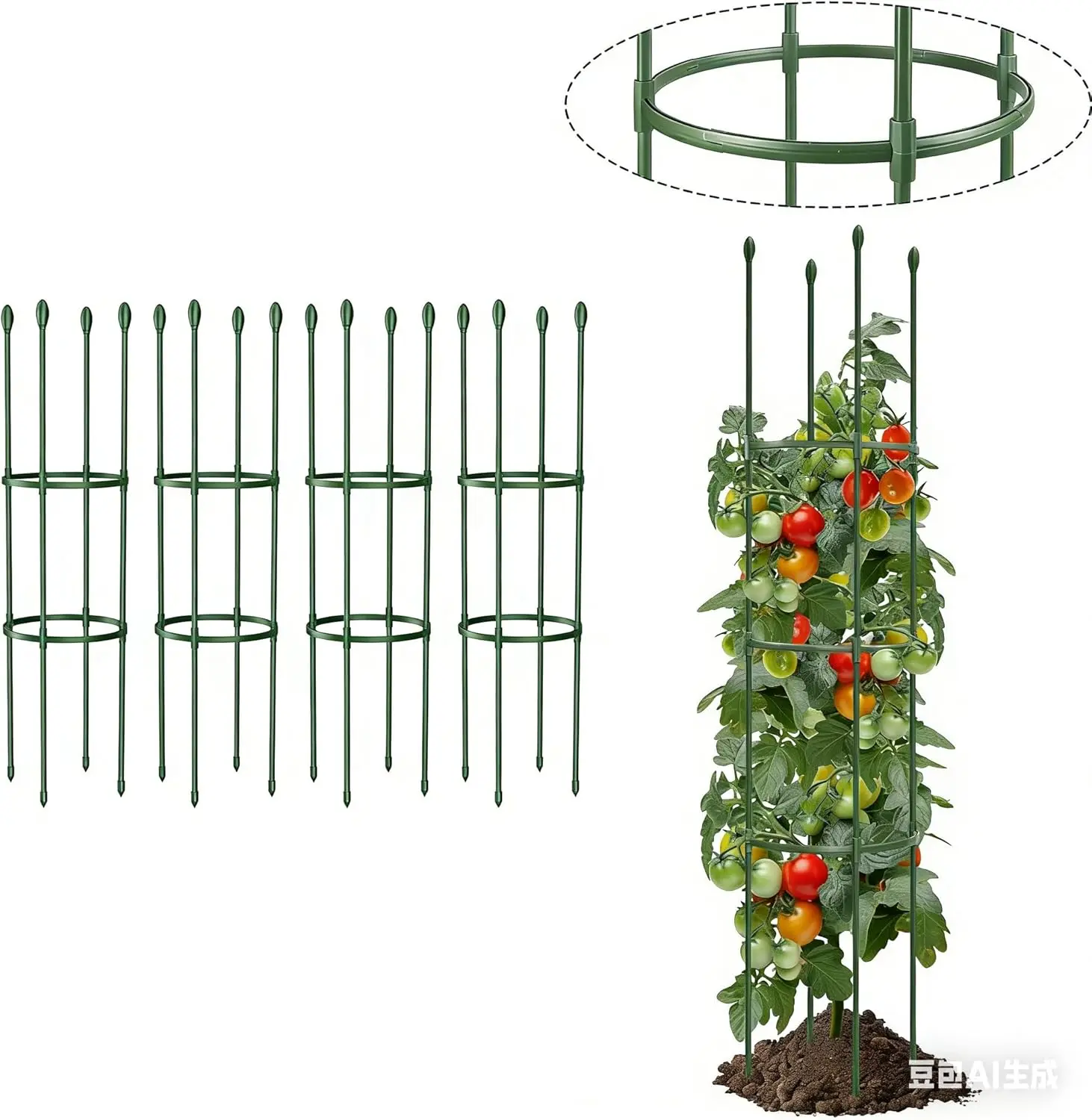 

55-Inch Heavy Duty Tomato Cage, 4-Post Rustproof Plant Support for Garden, No Tools Snap Assembly