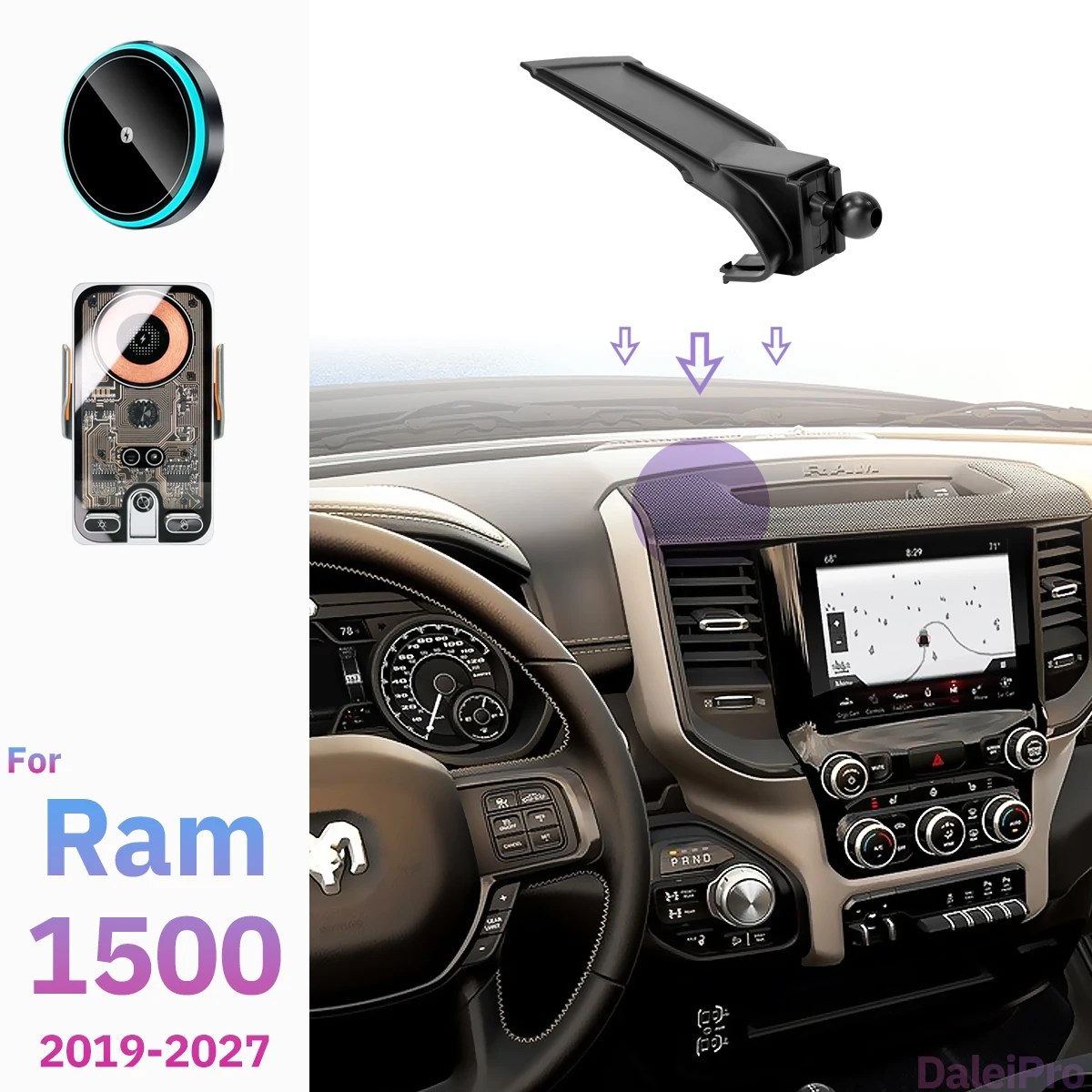Für Ram 1500 2019 2020 2021-2026 2027 Auto-Handyhalterung Kabelloses Ladegerät Halterung Auto-Klemmhalterung Starker Magnetischer Halter