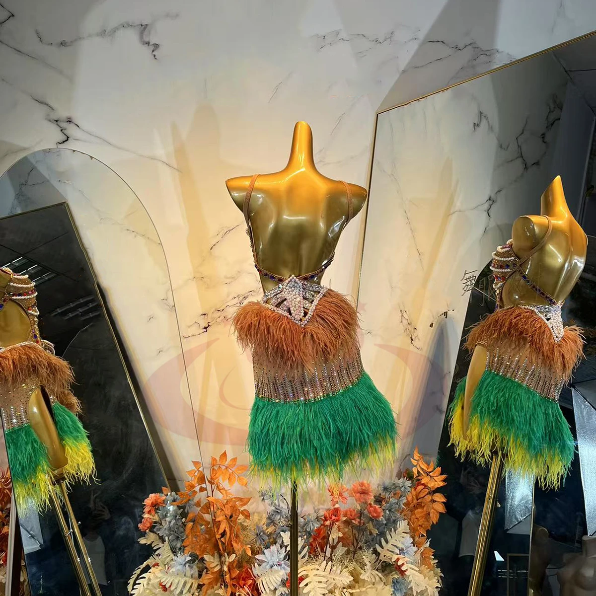 Latin Dance Diamond Female Adult Children High end Customized Tri color Fluffy Skirt Samba Performance Dress