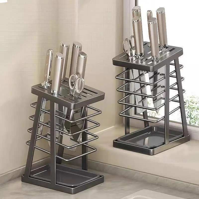 Kitchen Utensils Storage Holder Square Space Saving Cutting Tool Storage Rack Countertop Drainage Plating Multifunctional