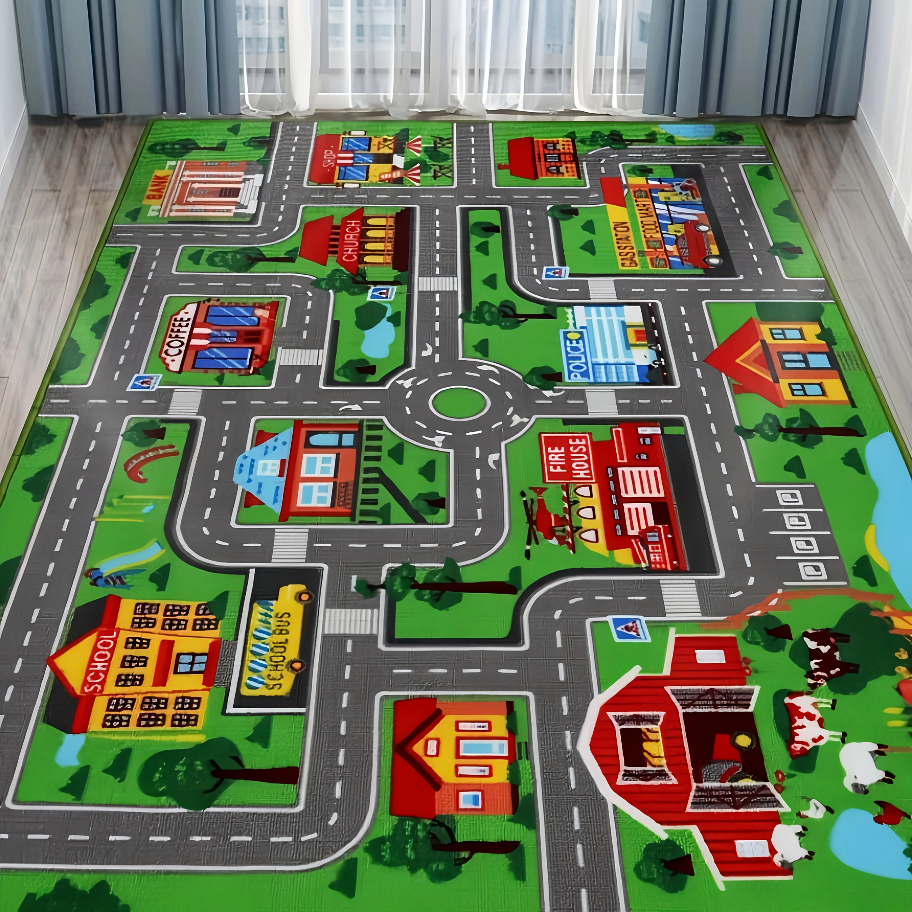 Kids Outdoor Mat Waterproof - 1枚 800g/m2 シティロードマット | 150/200cm-59/78.7インチ 大型滑り止めキッズカーラグ