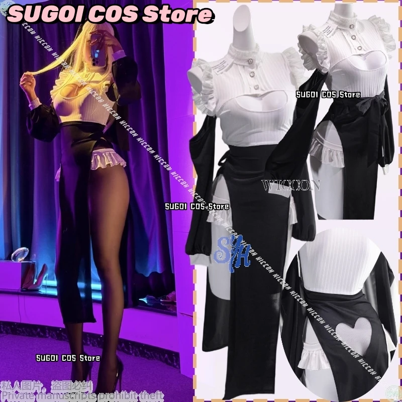

{SUGOI COS}Anime Halloween Party Night Club Cosplay Sexy Nun Uniform Black Heart Lace Lingerie Dress Lolita Slit Skirt Girls