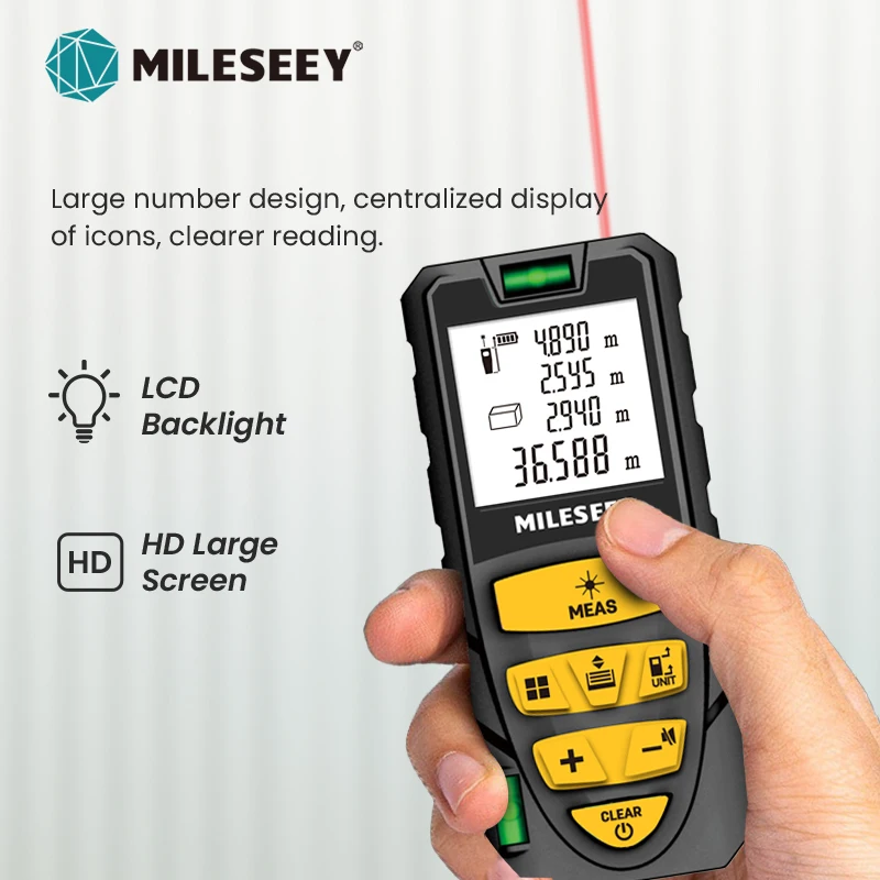 trena a laser de alta precisão MILESEEY S2 40M 60M 80M 100M 120M ,Fita métrica a laser, Trenas um laser com função de medição múltipla