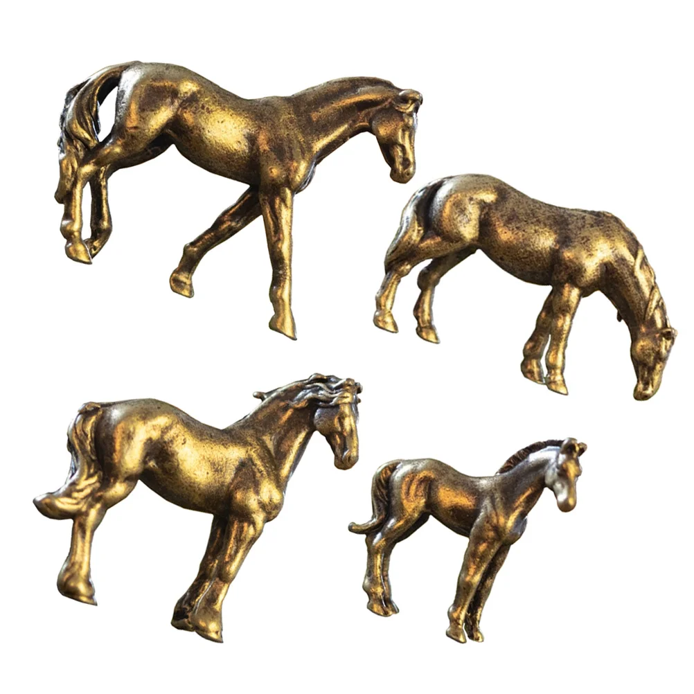 4 قطعة تماثيل حصان نحاسية مصغرة مجموعة سبائك النحاس معدن الحيوان النحت لسطح المكتب ديكور المنزل حوض السمك بونساي