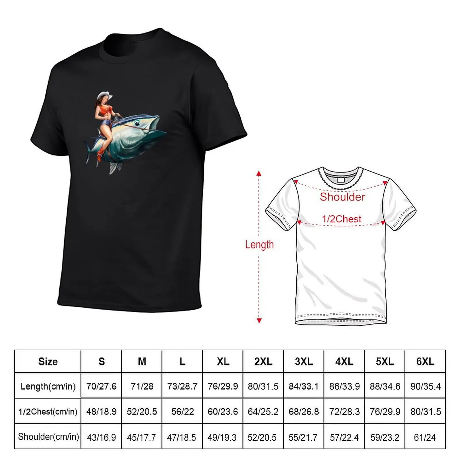 Bluefin Tuna Rider Fishing PinUp Girl T-Shirt aesthetic clothes boys whites plain white t shirts men image 5