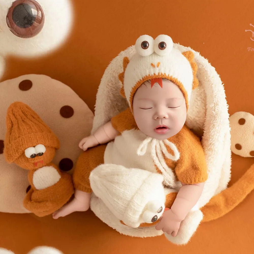 Newborn Photography Knit Clothing Snake Hat+Jumpsuit+Tail+Doll*2 5Pcs/Set Studio Baby Photo Props Accessories Clothes Outfit