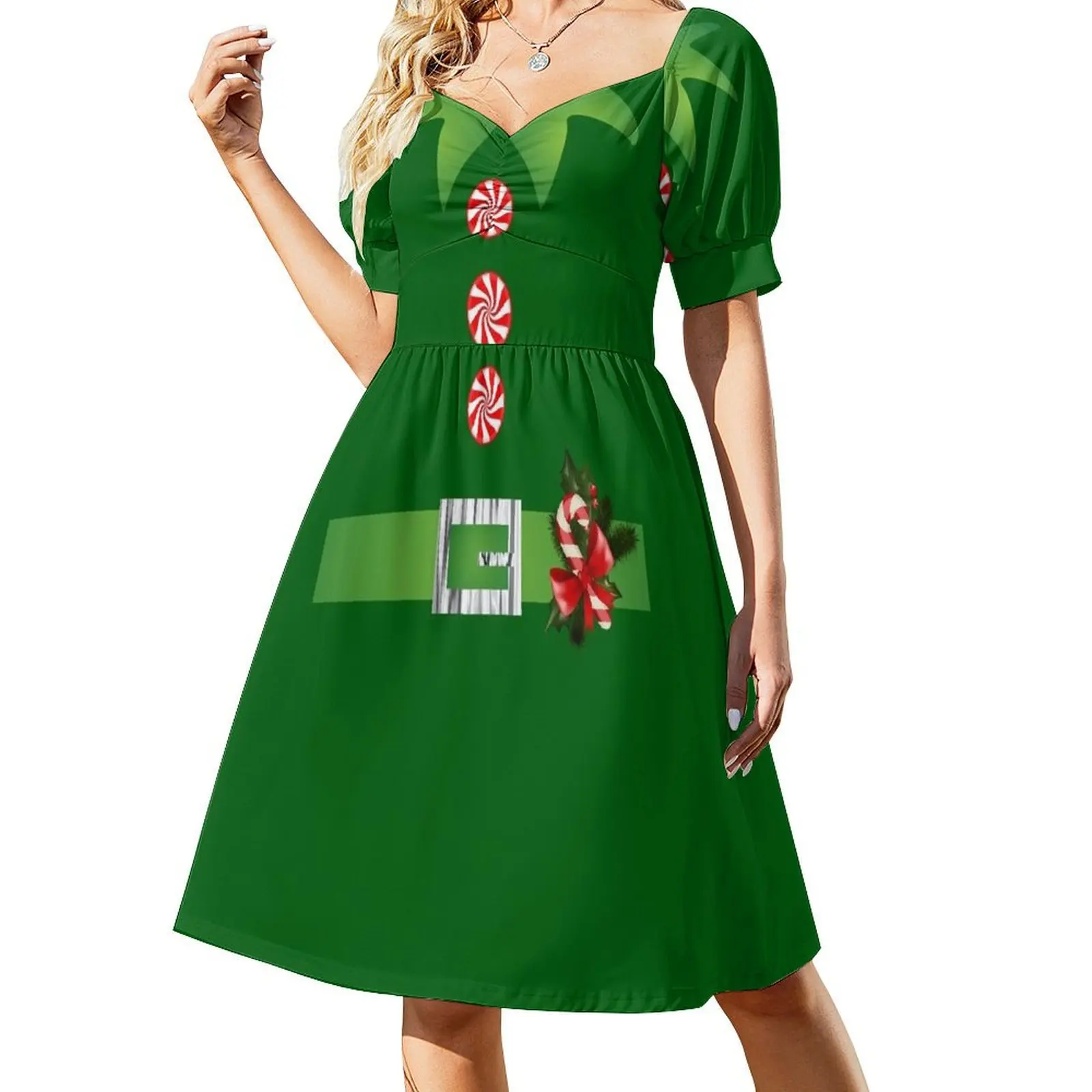 

ugliest green elf Holiday Merry Christmas Santa's helper elf Short Sleeved Dress beach dress Dress