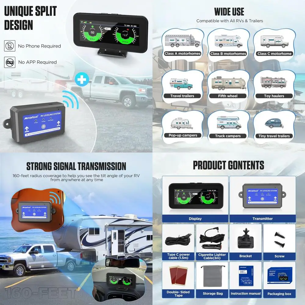 نظام تسوية Rv، يجب أن يكون لدى العربة لا يتطلب تطبيقًا وهاتفًا، أداة تسوية لاسلكية ذكية لملحقات مستوى مقطورة السفر