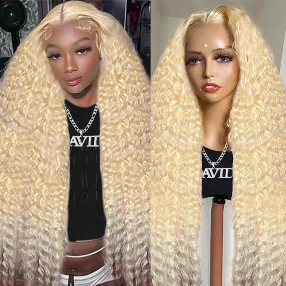 

Mossily 613 Blonde Colored Deep Wave 13x4 13x6 HD Transparent Lace Front Wigs Human Hair Preplucked Curly Wig For Women 40 Inch