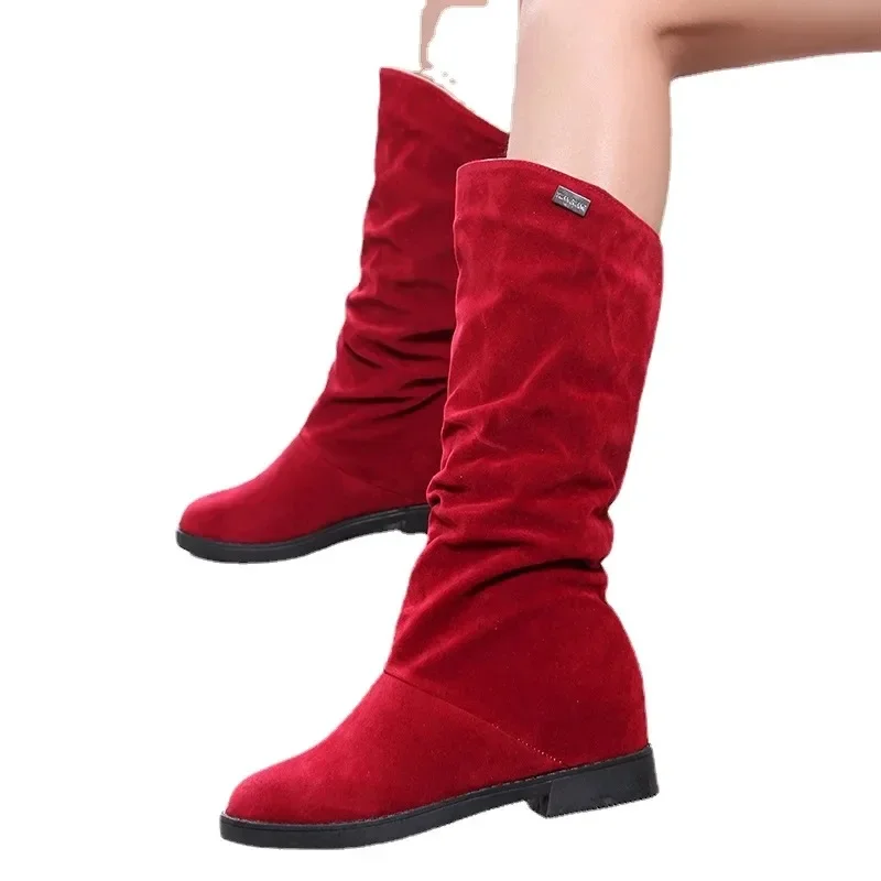 Bottes de neige décontractées pour femmes, chaussures d'hiver pour femmes, bottes hautes pour femmes, chaussons confortables, chaussures pour femmes, noir, rouge, doux, 2024