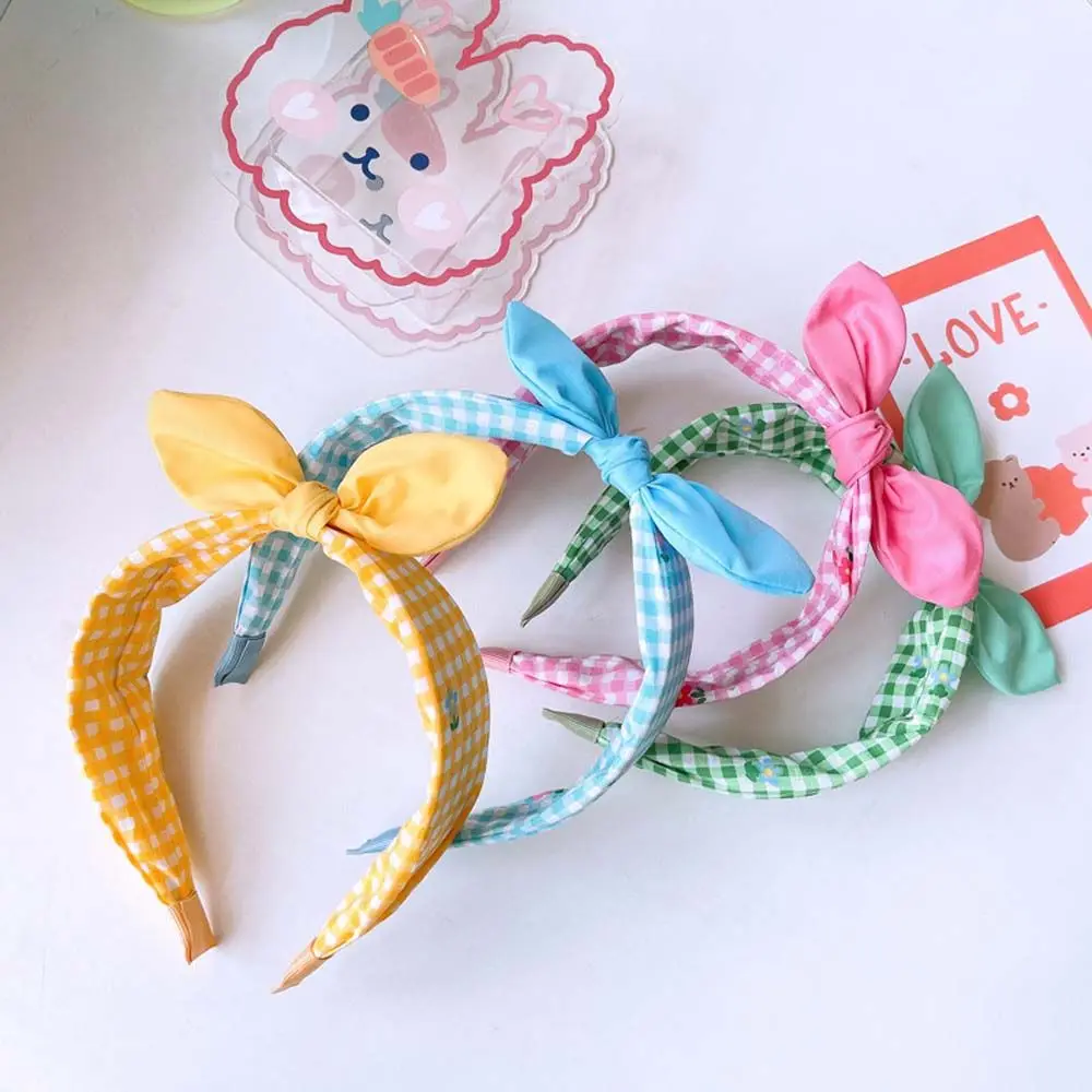 Korean Sweet Hair Accessories Headwear Flowers Bow Headdress Bow Headband Children Hair Hoop Plaid Hairband