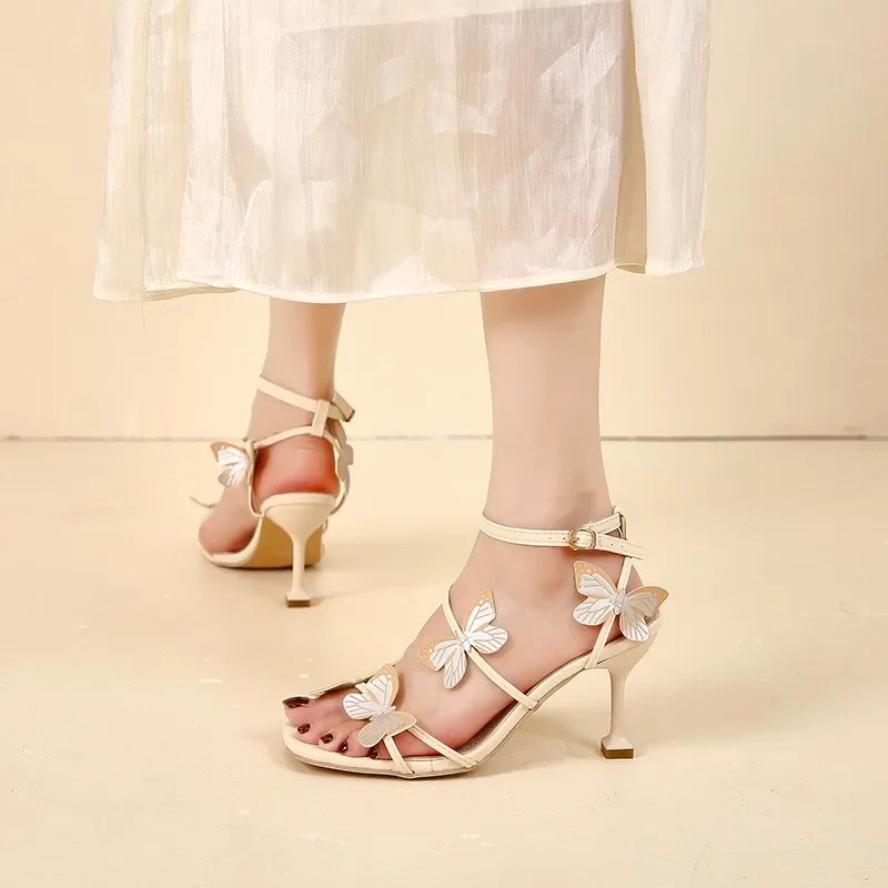 

Summer Best Seller Heeled Shoes2025 New Hot Buckle Strap Women's Sandals Fashion Butterfly-knot Office Brand Open Toe Sandals