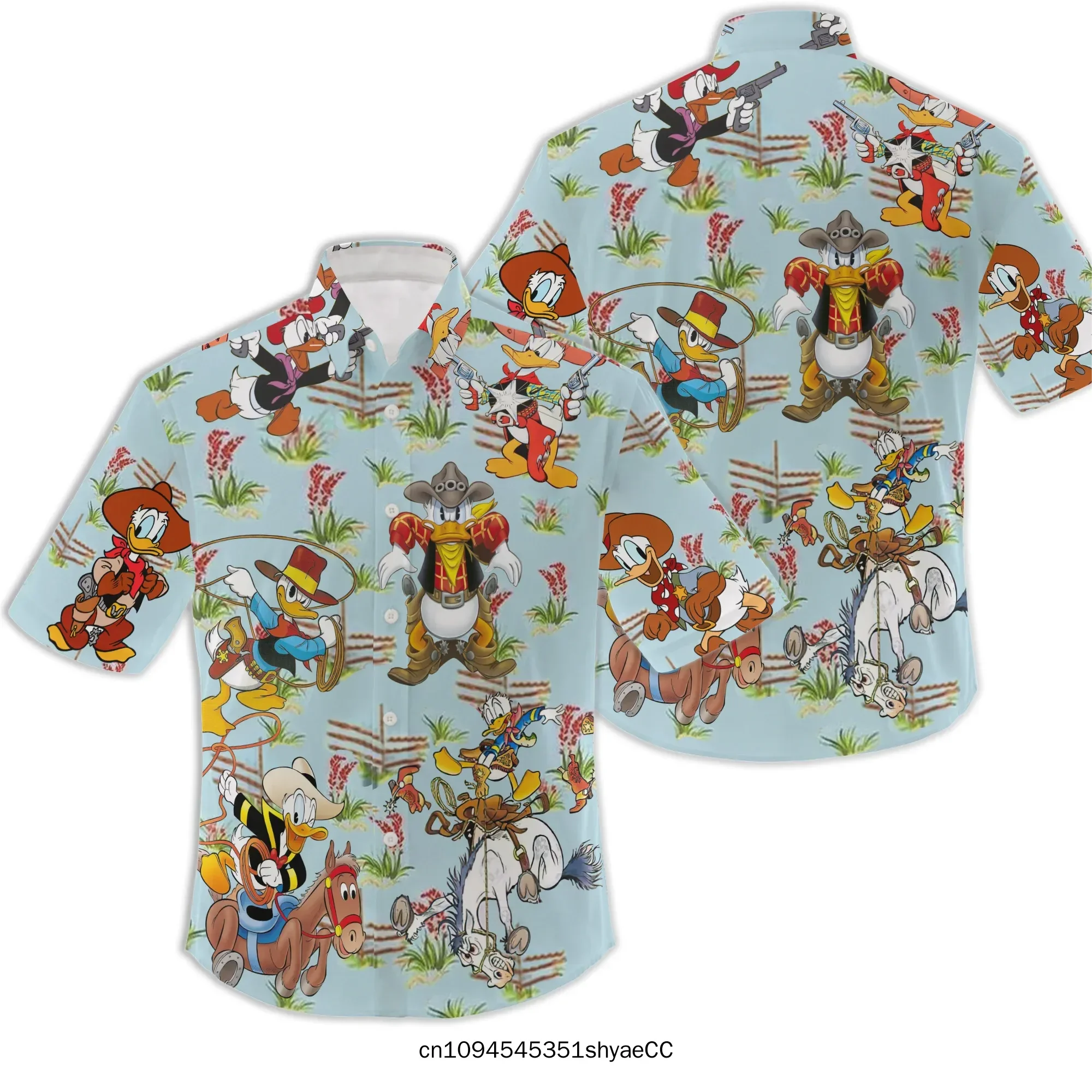 Donald Duck Hawaiian Shirts Men's Short Sleeve Tops Disney Hawaiian Shirt Casual Beach Short Sleeve Vintage Button Down Shirt
