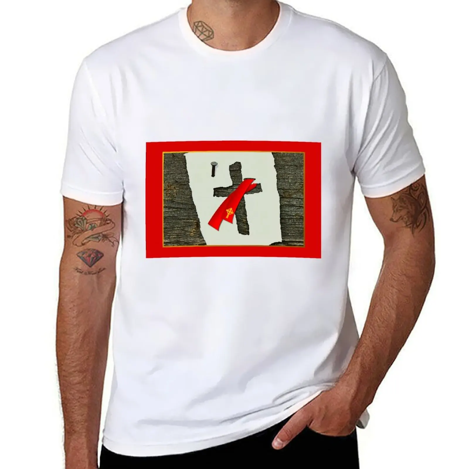 Deacon's Cross Torn from Paper Red Stole T-Shirt cotton tshirt 100% funny t shirts cotton T-shirt