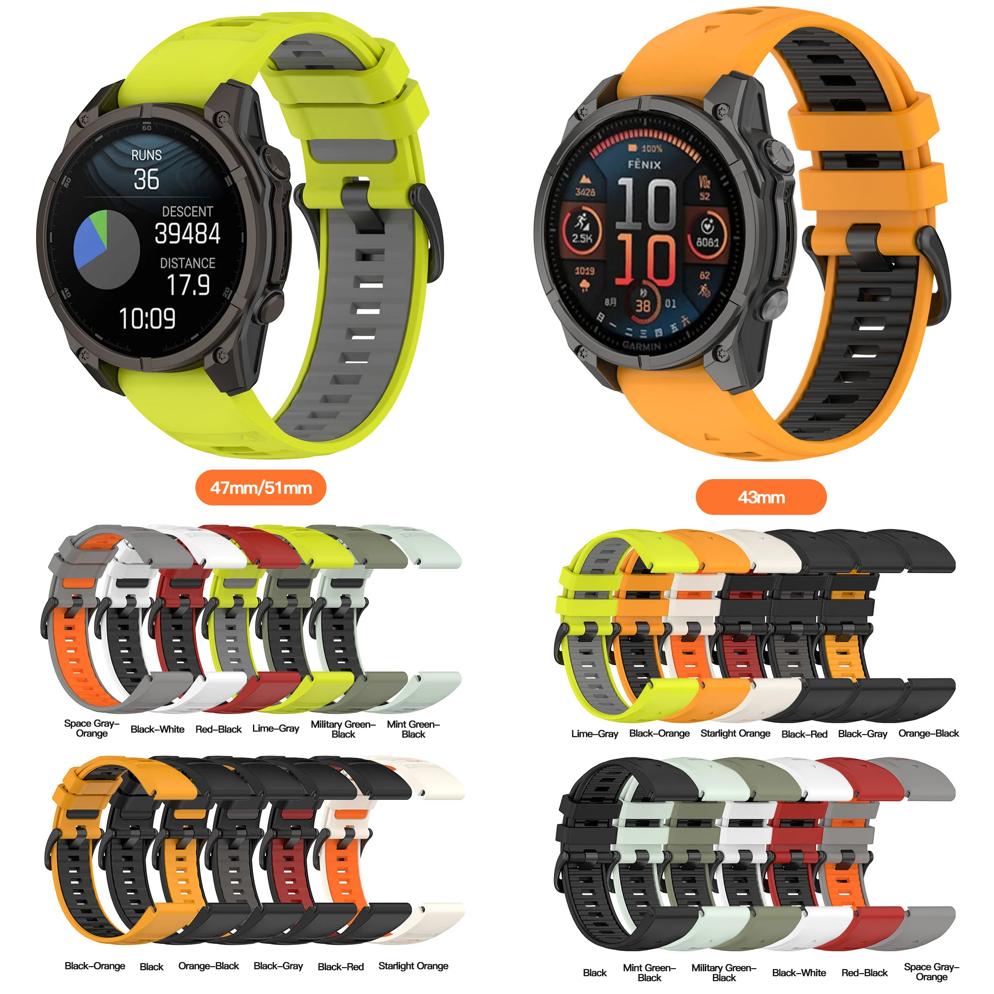 

‌ Совместим с Garmin Quatix8/Tactix8/Descent G2/Instinct3/E, двухцветный ремешок 22 мм, быстросъемный силиконовый ремешок, умные аксессуары