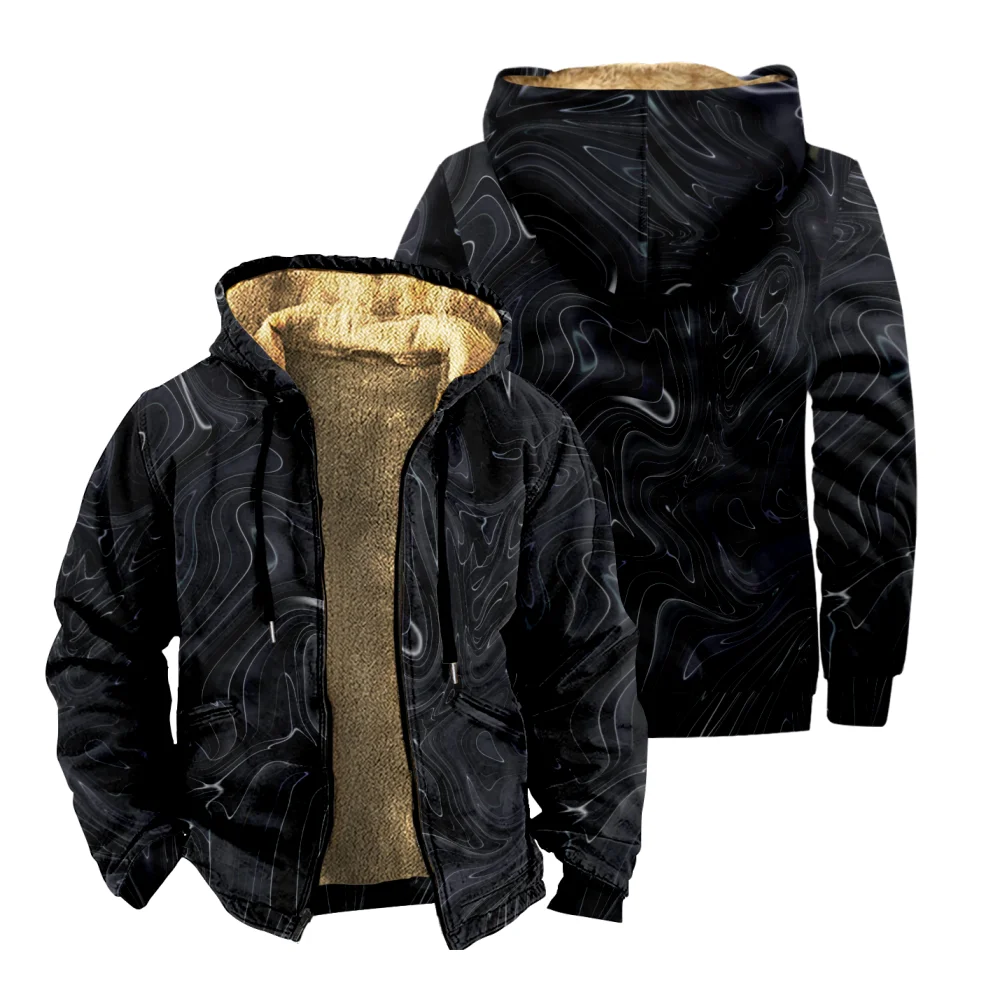 Parka noire vintage à manches longues pour hommes et femmes, veste imprimée à motif cool, vêtements optiques, streetwear d'hiver