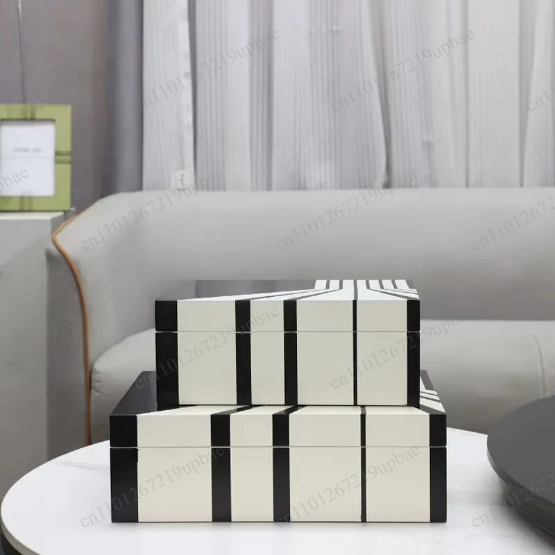 Nordic Creative Black White Striped Lacquer Jewelry Box, Desktop Organizer for Dressing Table Foyer Key Storage Home Decor