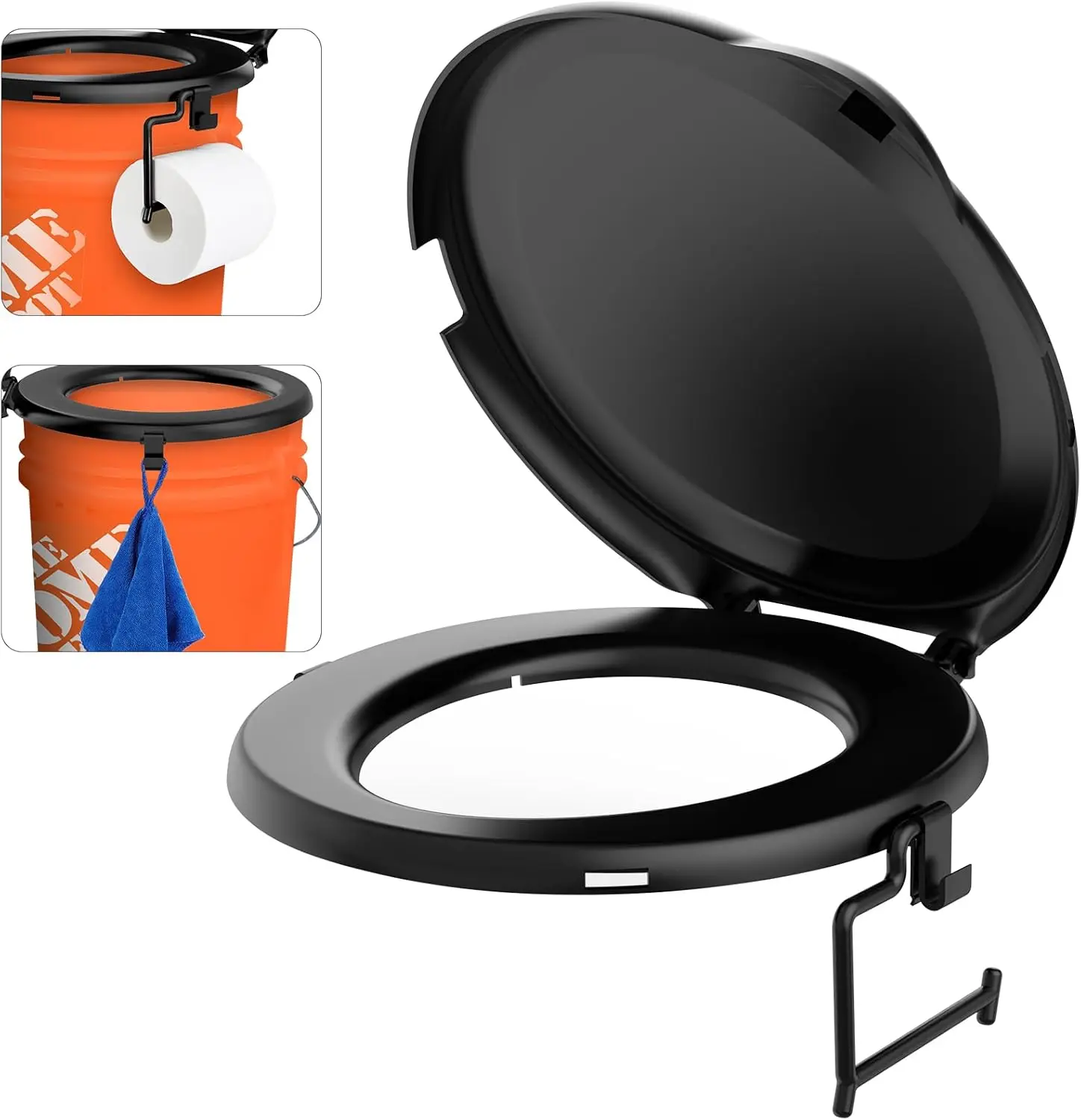 

Portable Toilet Seat for 5 Gal Buckets, Camping Toilet with Lid for Outdoor Hiking Emergency Car Boat Black