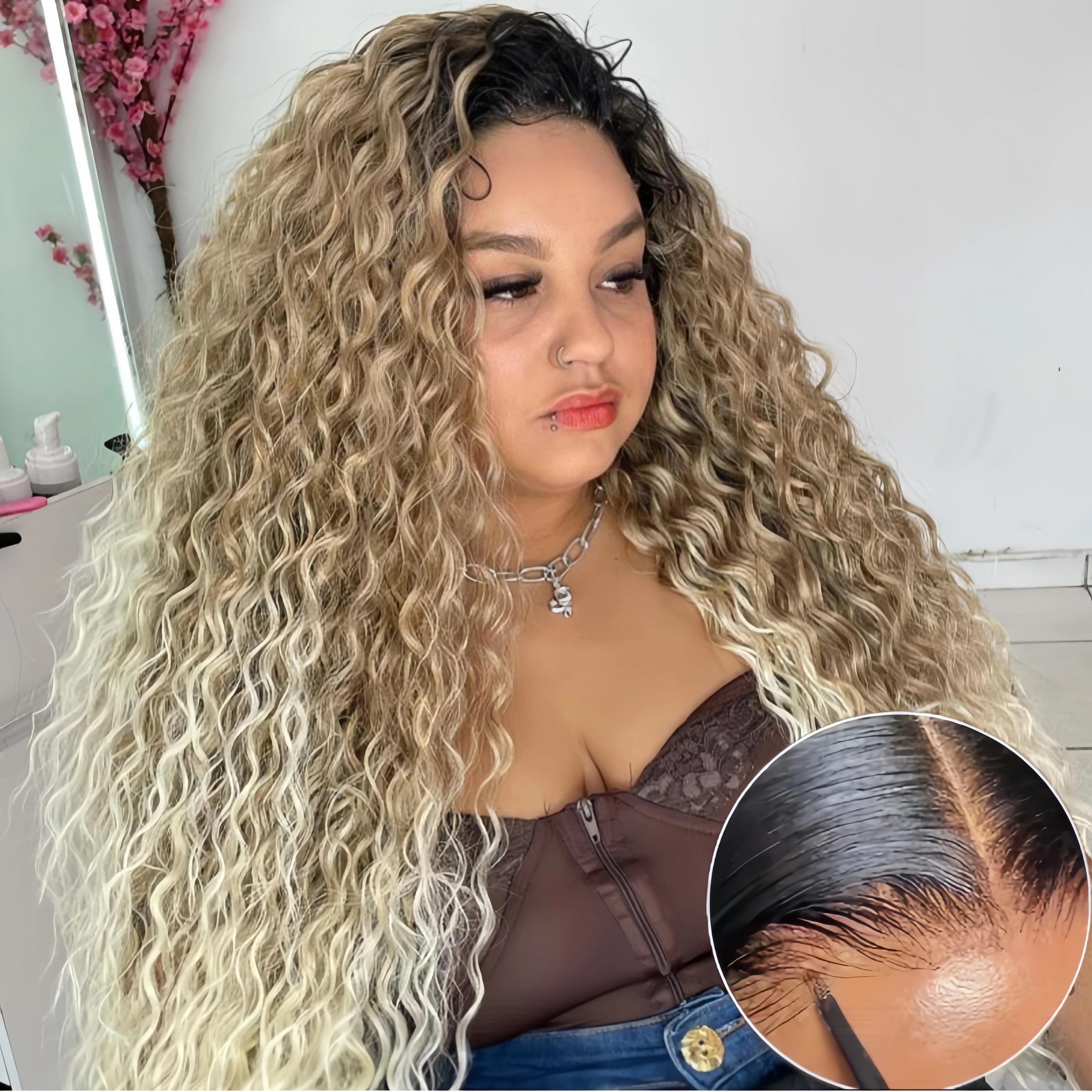 Indian Virgin Human Hair 22 Inches T6#/613# Ombre Color Loose Body Wave 13x6 Lace Frontal Wigs for Black Woman