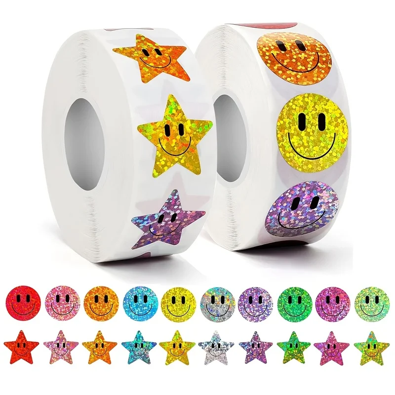 1Volume Colorful Smiley Face Sticker Roll 2.5cm/1Inch-Sized Happy Emoji stickers Party Favors Decoration DIY Personal Hobby