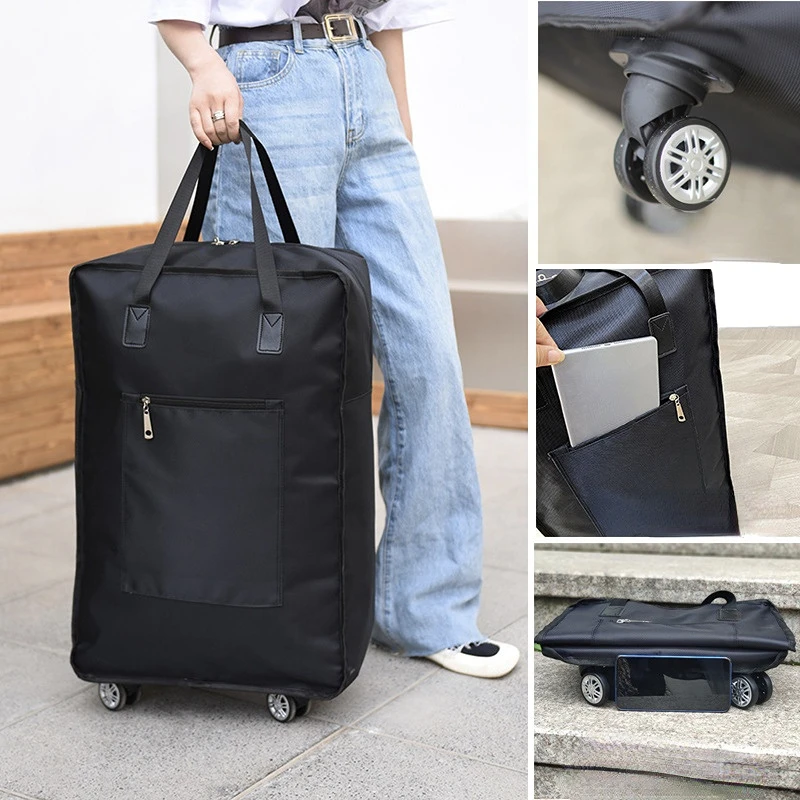 

Bag on Wheels Foldable Shopping Bags Folding Shopping Pull Cart Trolley Storage Reusable Grocery Bags Outdoor Travel Luggage Bag