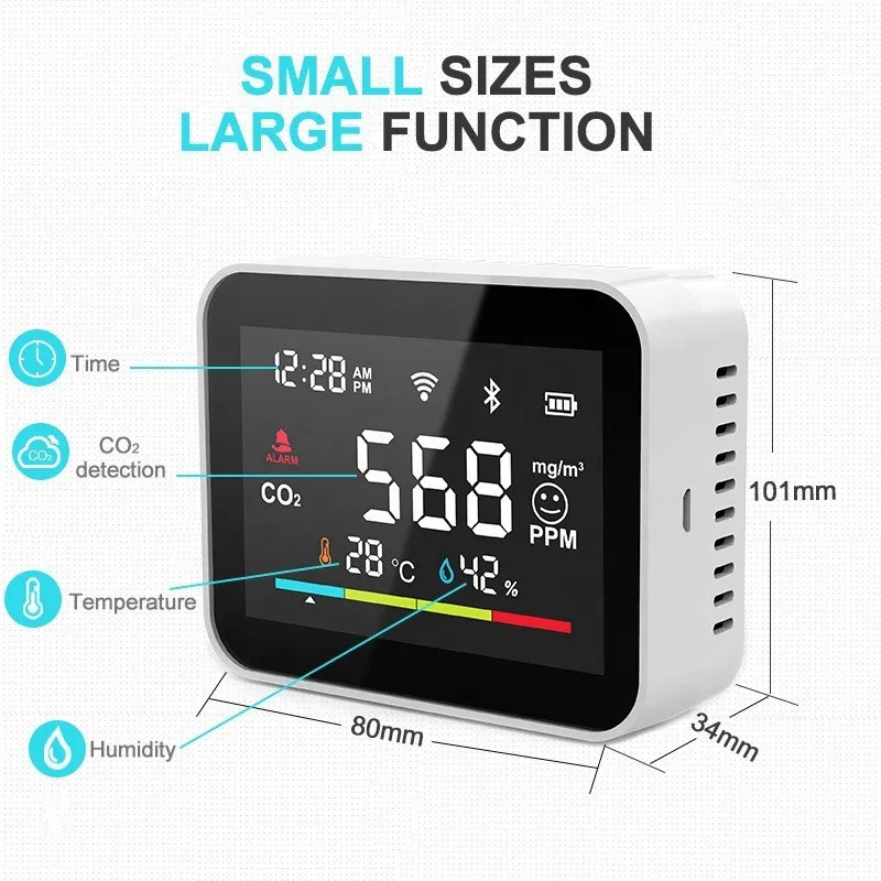 Wifi Tuya Smart Digital CO2 Meter Air Quality Monitor Temperature Humidity Sensor Air Analyzer Gas Detector For Smart Home