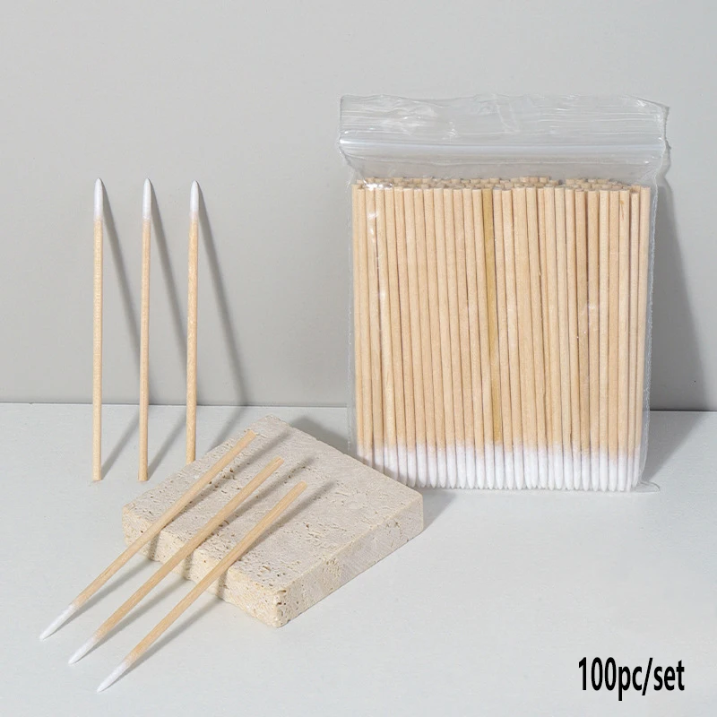 100-500 szt. Patyczków do paznokci z drewna i bawełny, patyczki czyszczące, końcówki z drewna i bawełny, narzędzie do manicure, precyzyjny korektor, preparat do usuwania lakieru, narzędzie do zdobienia paznokci