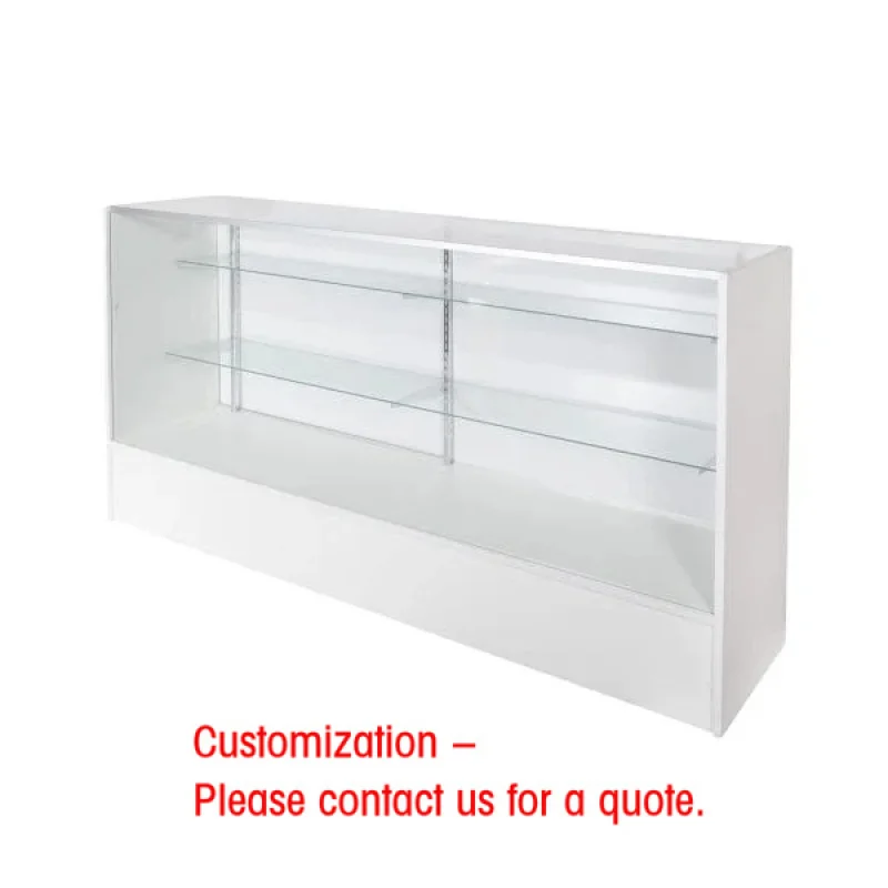 custom.Freestanding Retail Display Showcase Full Glass with Wooden Counter MDF Material Display