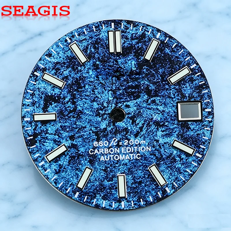 SEAGIS 28.5mm Blue/green/purple carbon fiber dial for NH35 movement blue luminous NO LOGO