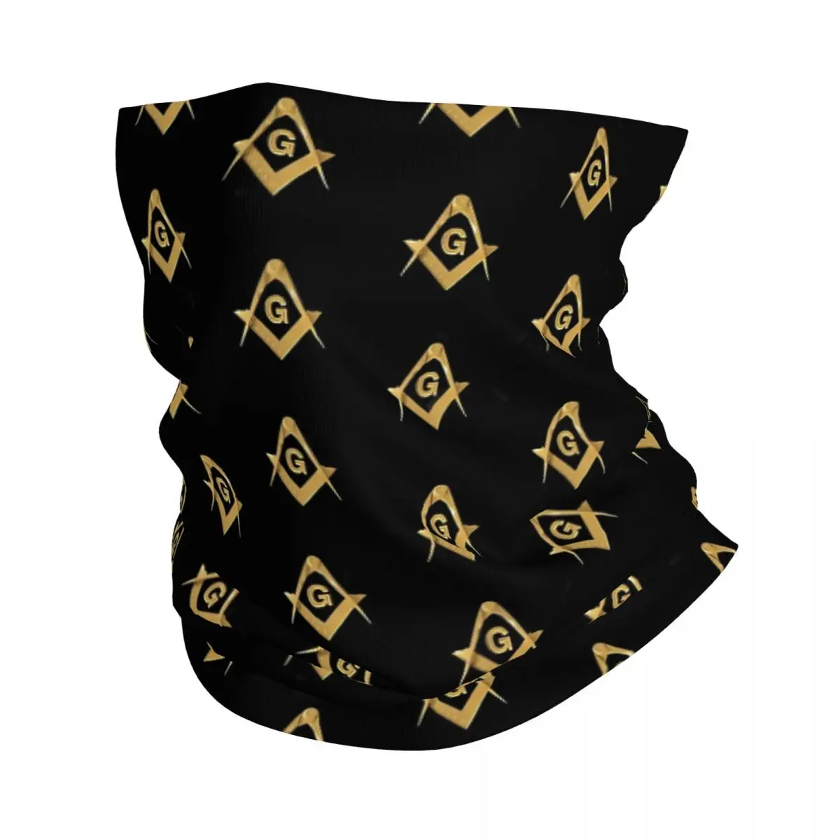 Pattern Black Masonic Bandana Neck Cover Freemason Gold Square Compass Wrap Scarf Balaclava Cycling Unisex Adult Breathable