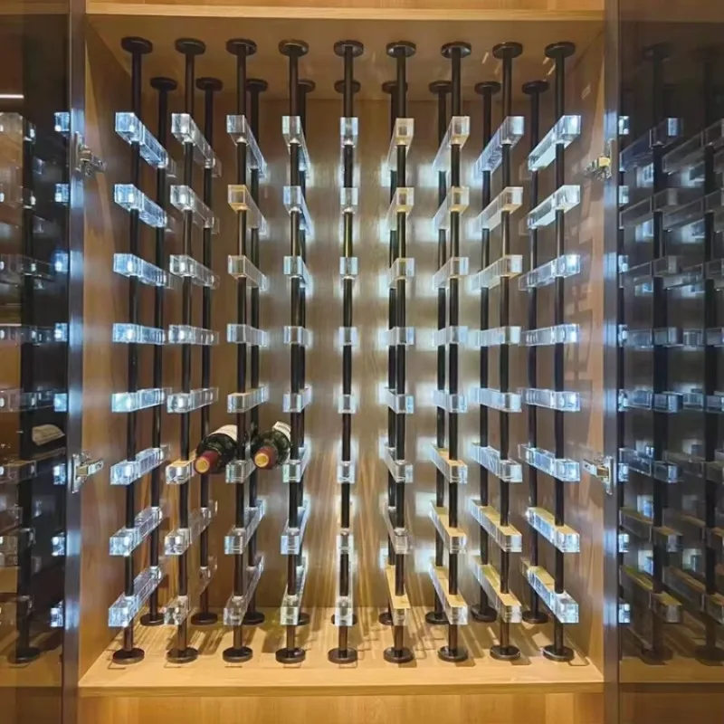 Acrylic wine cabinet with led light metal wine shelf for wine cellar