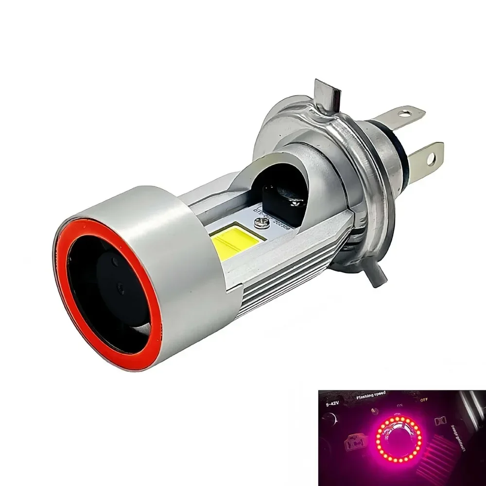 H4 HS1 BA20D Blue/Red Angel Eye 30W with Fans LED Motorcycle Headlight Scooter Motorbike Headlamp Light Bulb DRL Accessories