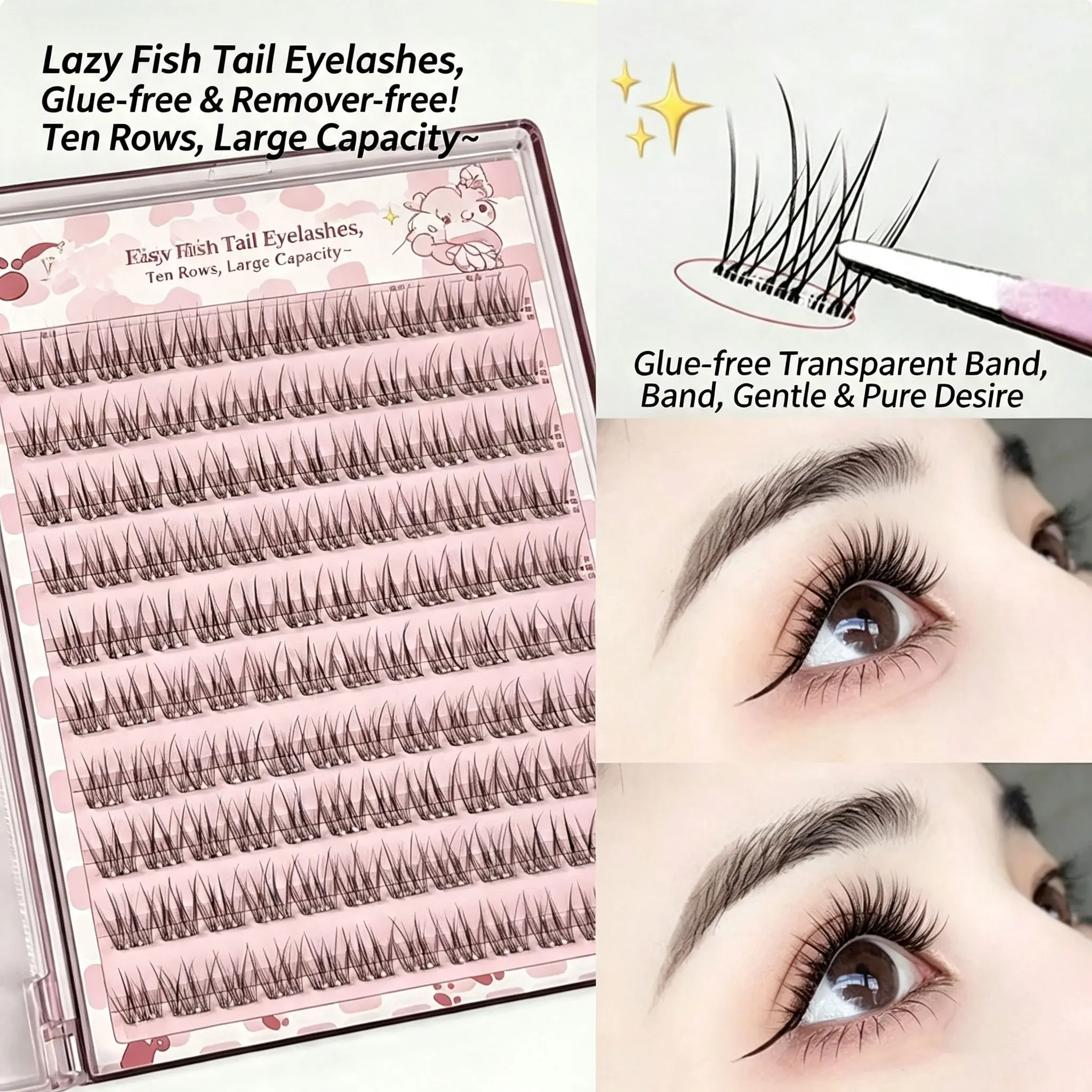 120 Clusters of Natural Glue Free False Eyelashes Large Capacity 8-11mm Self Adhesive Eyelashes Suitable for Beginners