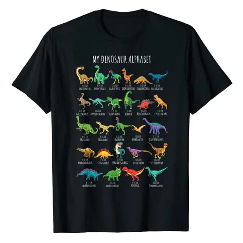 Cute T-Rex Dinosaur Lover Graphic Tee Tops Lovely Gifts for Son Types of Dinosaurs Alphabet A-Z ABC Dino Identification T-Shirt