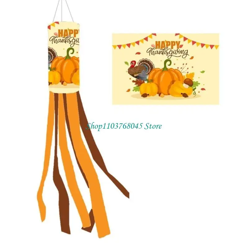 R53F Elegant Fall Thanksgiving Windsock, 28inch Weather Resistant Decoration for Outdoor Space
