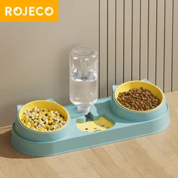 ROJECO Pet Bowls with Water Dispenser 3 In 1 Automatic Water Refill Dual Feeding Bowls Dry Wet Separation Food Bowl For Cat Dog