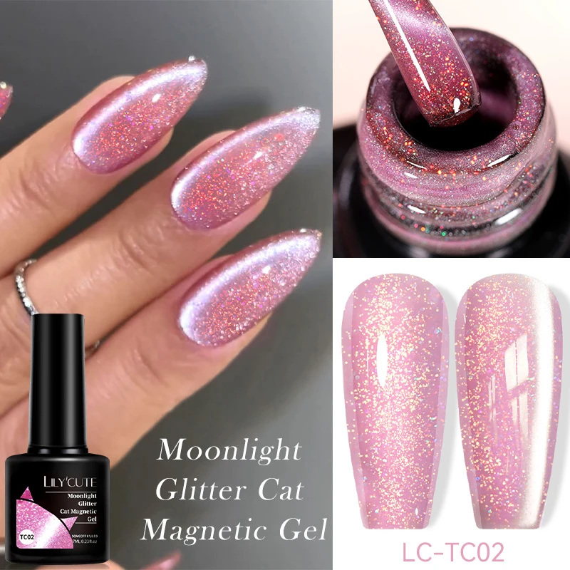 7ML Rose Gold Foils Effect Platinum Cat Magnetic Gel Nail Polish Silver Moonlight for Fall Winter Manicure Nail Art Gel