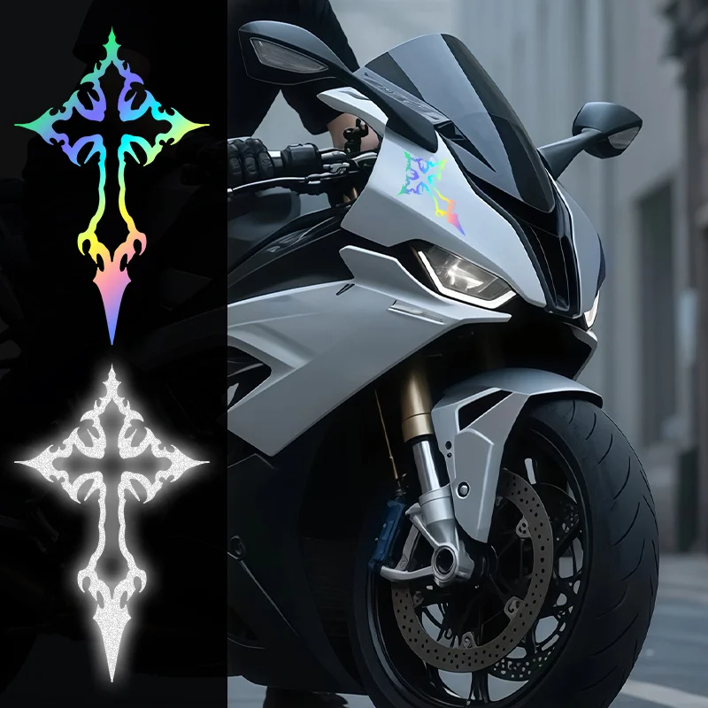 2-teiliges Set Tribal Cross Vinyl-Aufkleber, wasserfeste Aufkleber für Fahrräder, holografisch und silberfarben