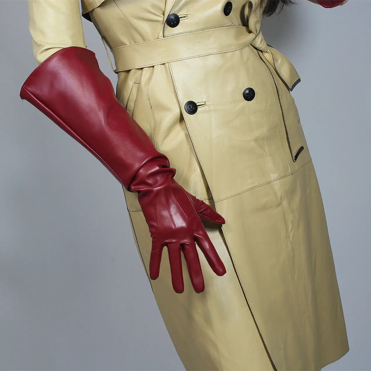 TECH LONG Winter Warm GLOVES Quilted PUFF SLEEVES Unisex Black Faux Leather Size L 50cm Oversize Halloween Cosplay CostumeGlove